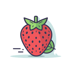 A cartoon illustration of a strawberry.