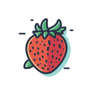 The image shows an illustrated strawberry.