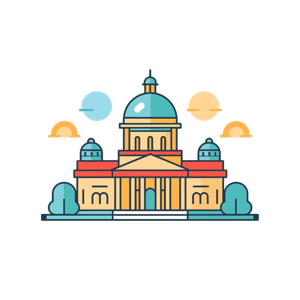 A stylized illustration of a classical dome-building.
