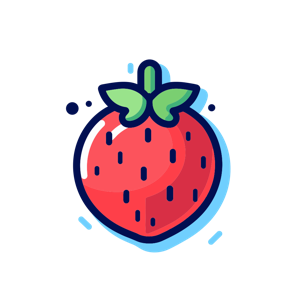 Stylized graphic of a strawberry.